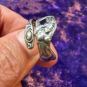 Sterling Silver 925 Native American Girl Spoon Ring